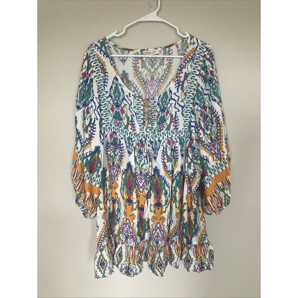 Rachel Zoe 3X Womens Plus Floral Boho Tunic Multicolor Ruffle Peasant Colorful